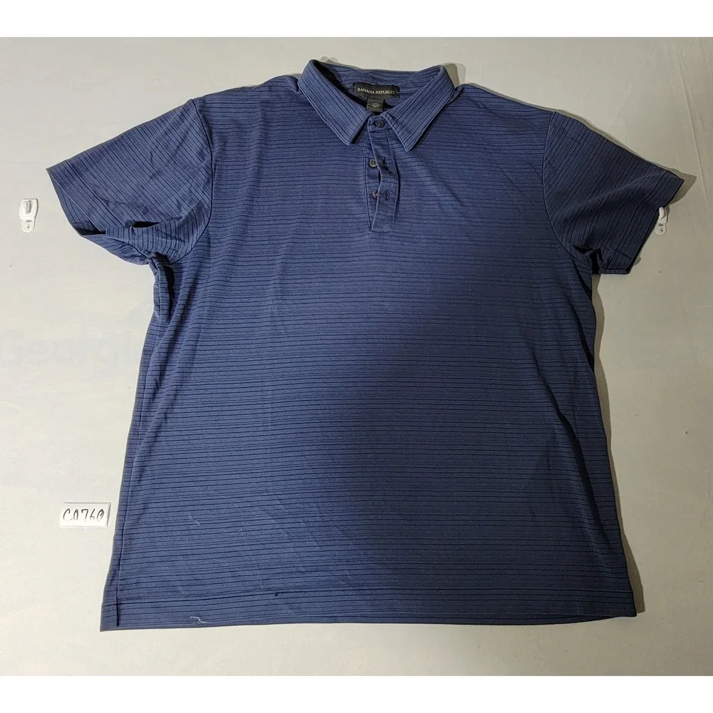 Banana Republic Mens XL Navy Blue Micro Stripe Short Sleeve‎ Polo Cotton Blend